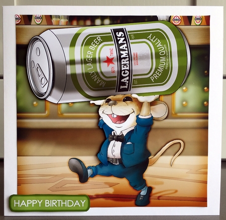 Mr Lager Mouse 8x8 by Elaine Harmer