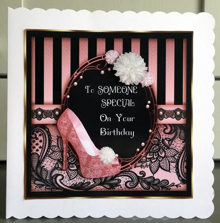 Black and Pink Lace Card Front by Elaine  Harmer