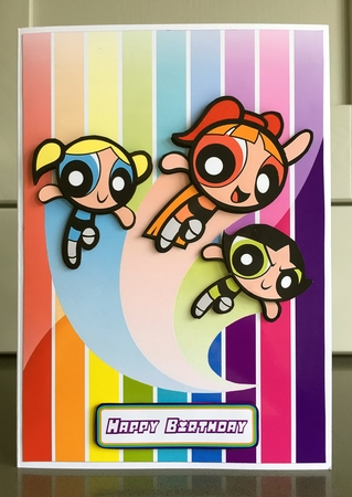 Powerpuff Girls Birthday A5 Decoupage by Elaine  Harmer