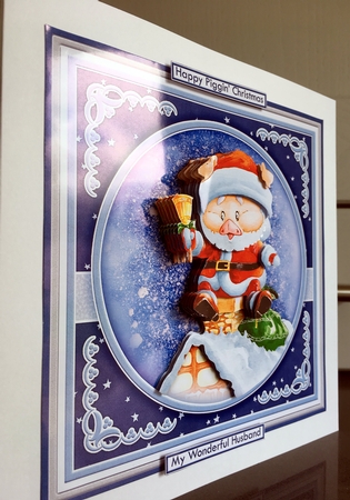 HAPPY PIGGIN CHRISTMAS 8x8 Decoupage & Insert Mini Kit by Elaine  Harmer
