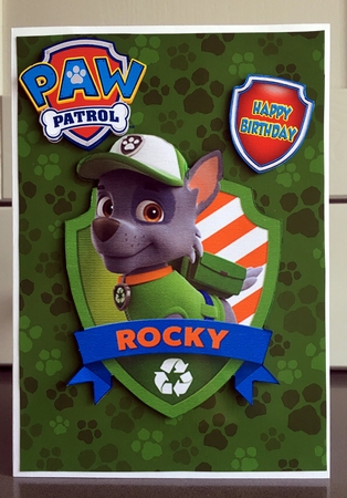 Paw Patrol Rocky Birthday A5 Decoupage by Elaine  Harmer