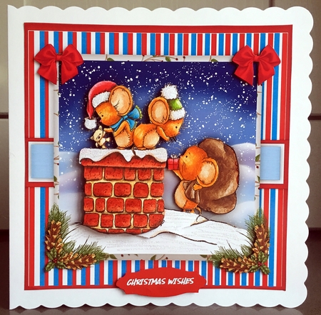 8x8 mini kt, Rooftop Santa Mice  by Elaine  Harmer