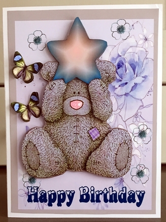 teddy bear birthday blue by Elaine  Harmer