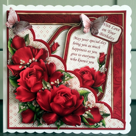 Square Scallop Pocket Deep Pink Roses 7.5 Decoupage Mini Kit All Occasions by Elaine  Harmer