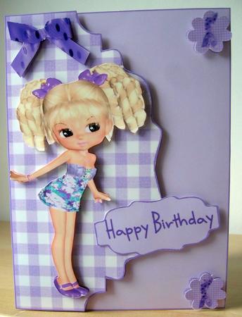Cute Girl with Purple Bows, on Scalloped Envelope by Elaine  Harmer