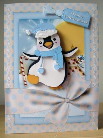 The Happy Penguin Card Front and Step by Step by Elaine  Harmer