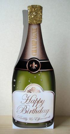 Large Dl Birthday Champagne Bottle Shaped Card by Elaine  Harmer