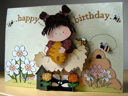 Bee Hive Girl Card Front with Decoupage by Elaine  Harmer