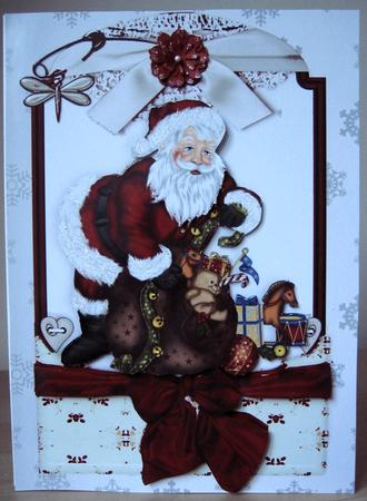 Santa with Big Red Bow in Lace Frame by Elaine  Harmer