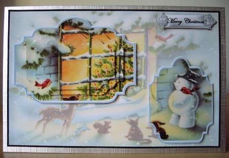 Snowman and Christmas Animals Looking in the Window by Elaine  Harmer