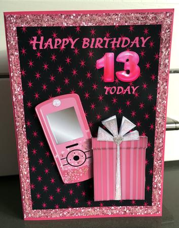 A5 13th Birthday Phone & Present by Elaine Harmer