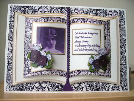 Purple Damask Vintage Friend Book Card Front by Elaine  Harmer