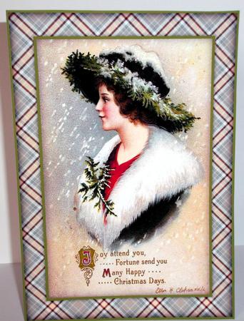 Christmas Lady in Fur A5 Quick Card by Elaine HIndson