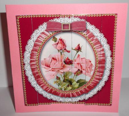 Pink Roses Posie Ruffle Lace 5in Sq Side Stacker by Elaine HIndson