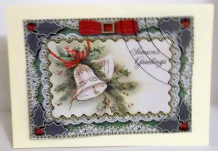 Greetings Bells Gold Lace 7x5inch Duo Corner Stack Card Fron by Elaine HIndson