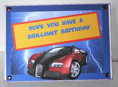 Bugatti Decoupage on Lightning Blue Background by Elaine Thompson