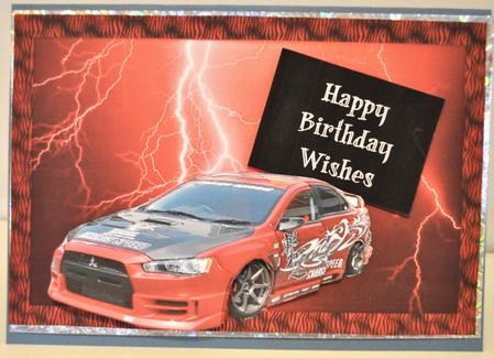 Sport Mitsubishi Car on Lightning Background Decoupage by Elaine Thompson