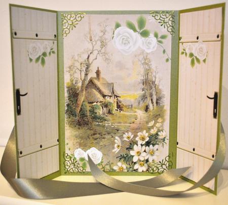 Pretty Country Cottage with White Flowers , Gatefold by Elaine Thompson