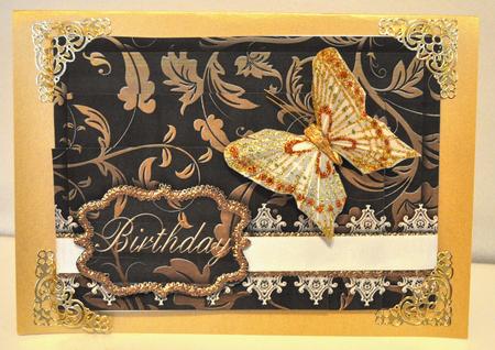 Black Gold Birthday Fancy One Corner 7x5in Stacker by Elaine Thompson