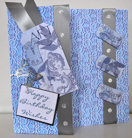 Gold Scrolls on Blue by Elaine Thompson