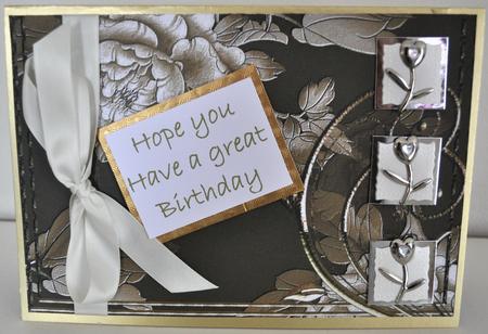 Embossed Roses and Gold Swirls A4 Card Front in Chocolate by Elaine Thompson