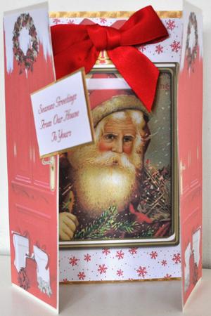 Lovely Vintage Santa in Glass Frame, Gatefold by Elaine Thompson