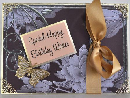 Embossed Roses and Gold Swirls A4 Card Front in Burgundy by Elaine Thompson