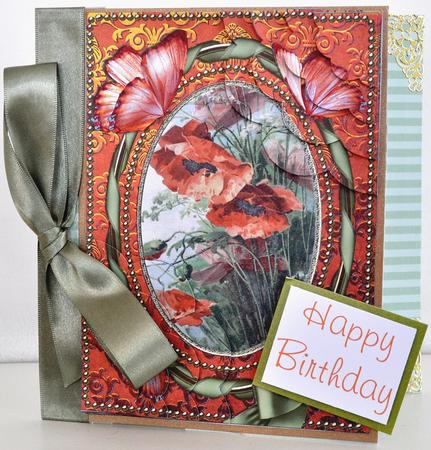 Poppies and Butterflies 7x5inch Scalloped Duo Corner Stac by Elaine Thompson