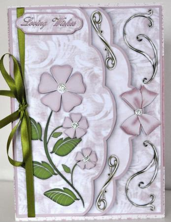 Pink Pansies Double Scallop Faux Envelope Card Front by Elaine Thompson