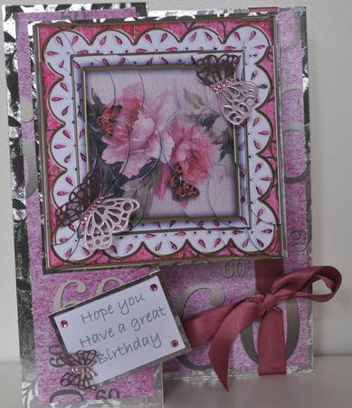 Pink Rose Butterfly Anglaise 5in Top Bottom Scallop Stacker by Elaine Thompson
