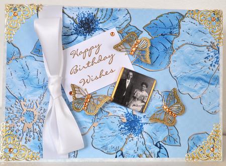 Mid Blue 4 Big Blooms A4 Backing Paper by Elaine Thompson