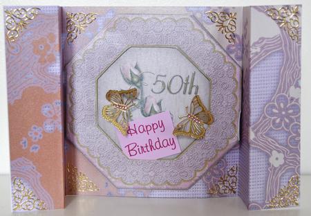 Pink Roses 50th Octagon Lace Card Base Shaker Frame by Elaine Thompson