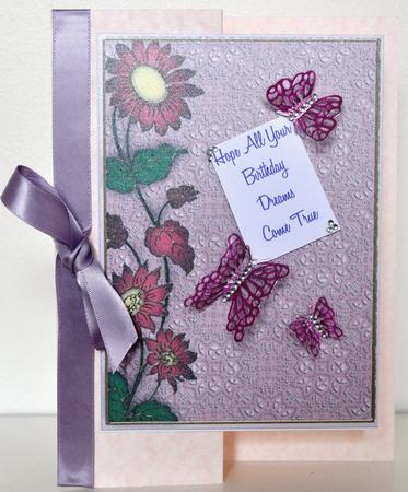 Plum and Peach Lace Daisy 7x5in Card Base Edger by Elaine Thompson