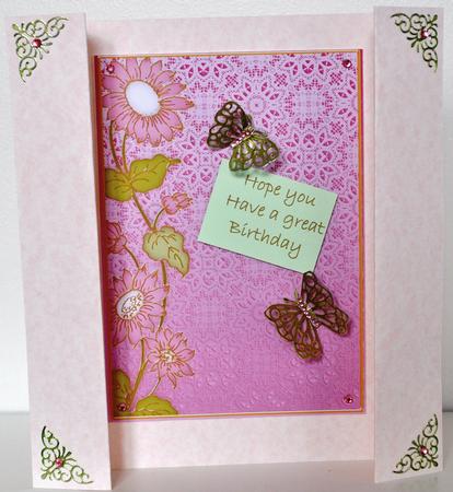 Pink and Peach Lace Daisy 7x5in Card Base Edger by Elaine Thompson