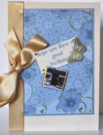 Blue and Olive Lace Floral 7x5in Card Base Edger by Elaine Thompson