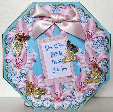 Pink Lily Teal Lace Octagon 8inch Picture Sheet by Elaine Thompson