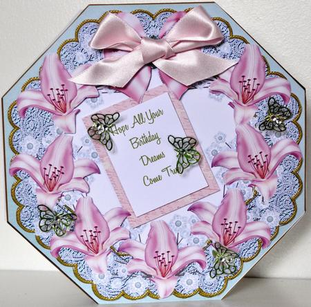 Pink Lily Mint Lace Octagon 8in Frame Picture Sheet by Elaine Thompson