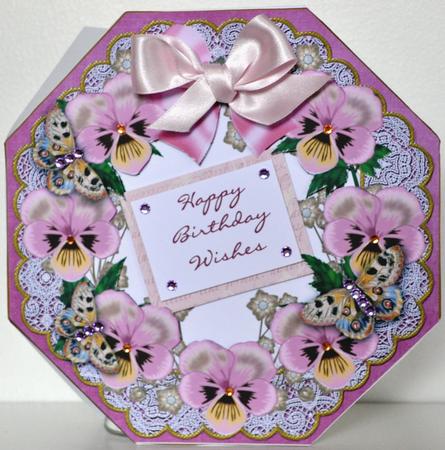 Pink Pansy Cerise Lace Octagon 8in Frame Picture Sheet by Elaine Thompson
