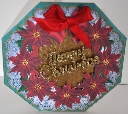 Red Poinsettia Green Lace Octagon 8in Frame Picture Sheet by Elaine Thompson