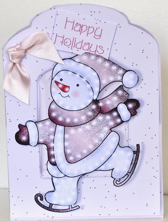 Skating Snowman Scalloped Top Quick Card by Elaine Thompson