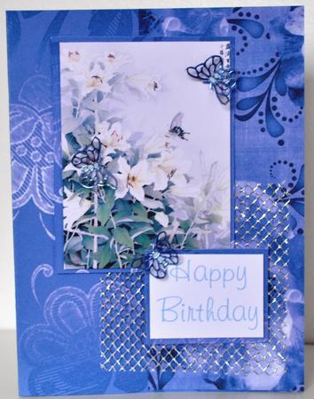 Blue Satin Flowers A4 Backing Paper by Elaine Thompson