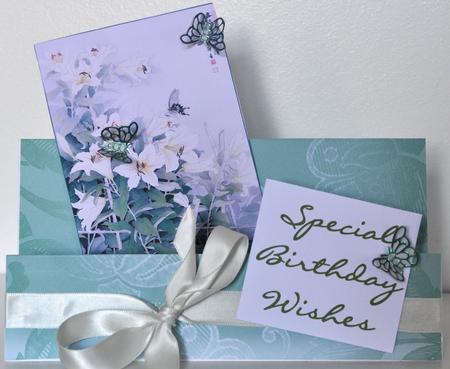 Mint Green Satin Flowers A4 Backing Paper by Elaine Thompson