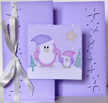 Cute Christmas Penguins Felties No-Hole Fold Back Card by Elaine Thompson