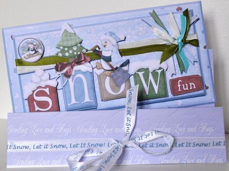 Penguin Snow Fun Dl Christmas Card Front + Decoupage by Elaine Thompson