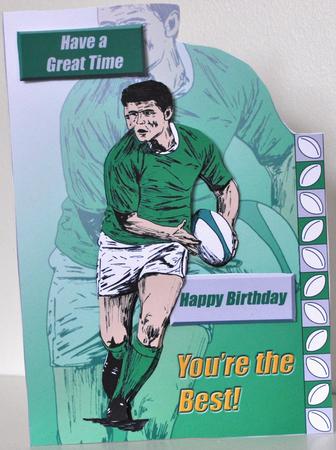 Green Rugby Player (shaped Card) - A5 by Elaine Thompson
