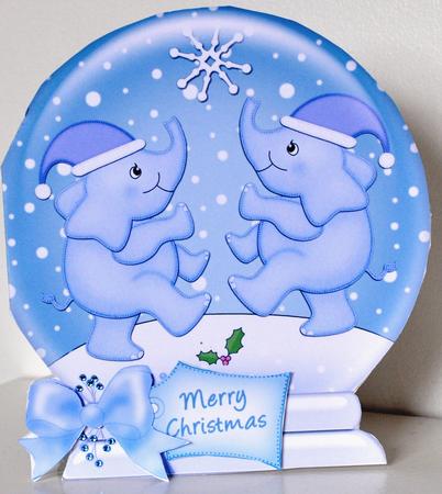 Xmas Elephants Snow Globe Shaped Card by Elaine Thompson