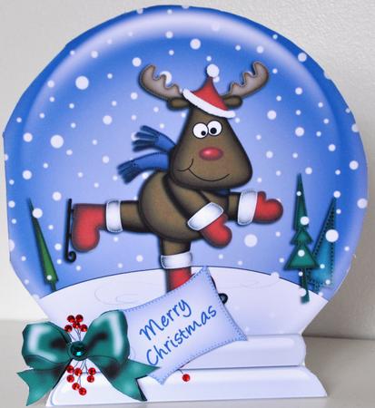 Xmas Rudolph Snow Globe Shaped Card by Elaine Thompson