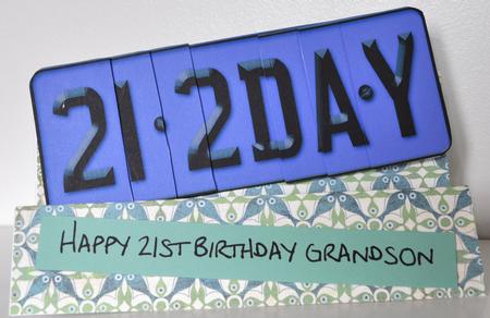 21st Birthday Fun Novelty Number Plate with Side Stacker Top by Elaine Thompson