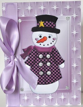 Christmas Pink Snowman on Star Background by Elaine Thompson