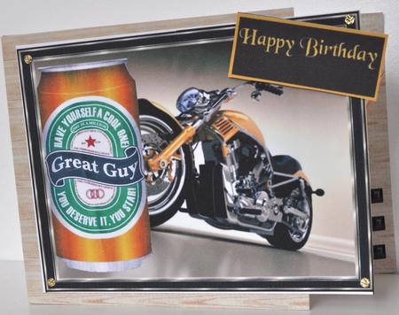 Birthday Beer & Motorbike Card by Elaine Thompson